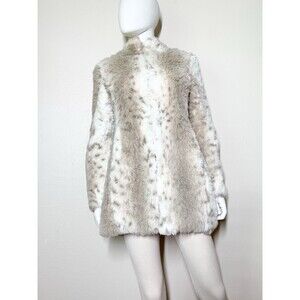 Vintage Snow Leopard Faux Fur Coat Women's XS Mid-Length White Cream